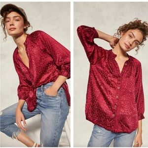 Anthropologie Magenta/Burgundy Burnout Velvet Blouse Size Small